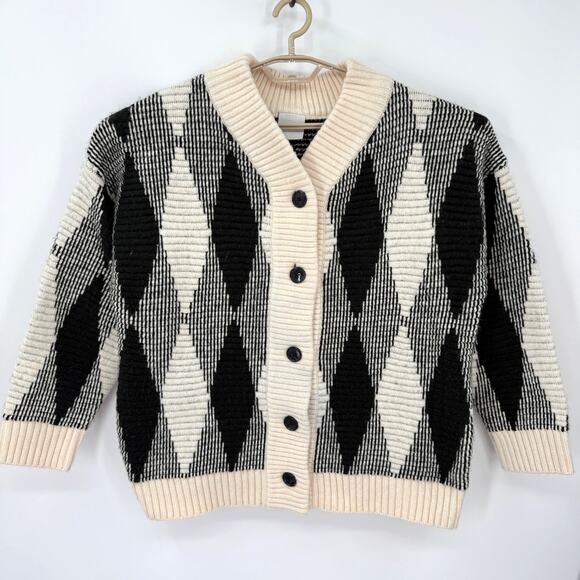 Varley Black and Cream Argyle Oversized Cardigan-M - Picture 1 of 7